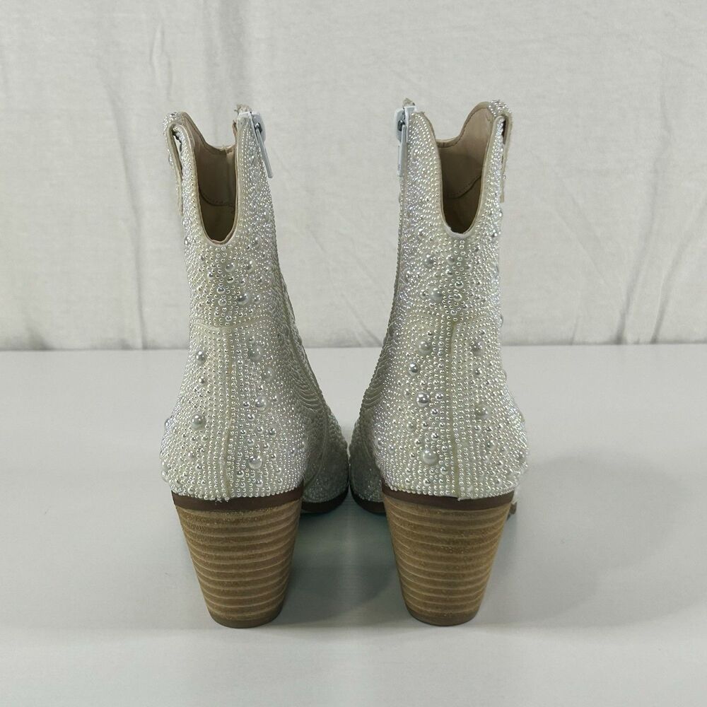 Betsey Johnson Emory Pearl Rhinestone Western Cowboy Boot Bridal Blue Sole 6.5 - Picture 4 of 8